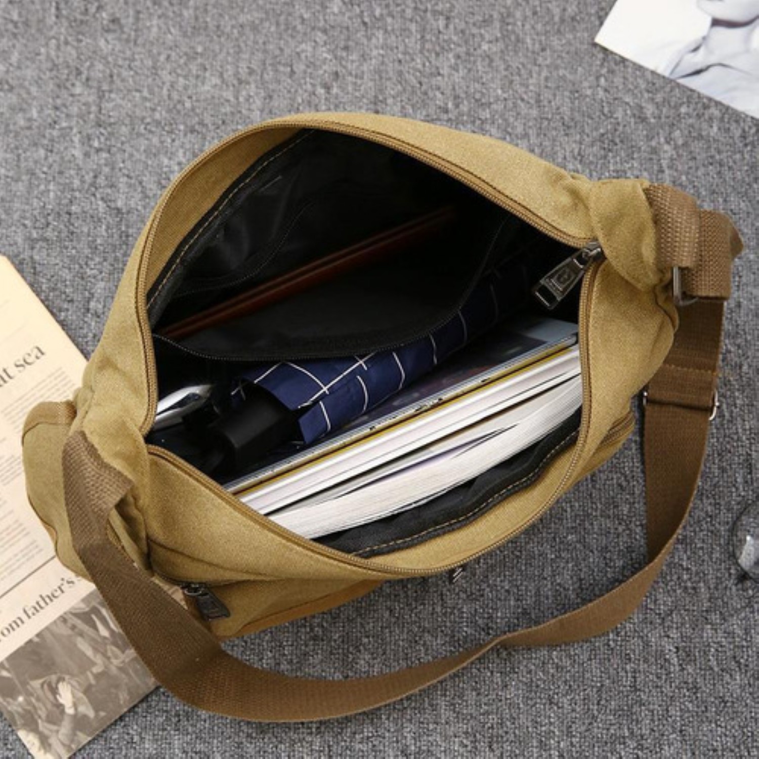 Bolso Bandolera De Lona Para Hombre – Tamaño 37x28x8 Cm, Poliéster Impermeable – Estilo Vintage, Ideal Para Trabajo, Universidad O Viaje