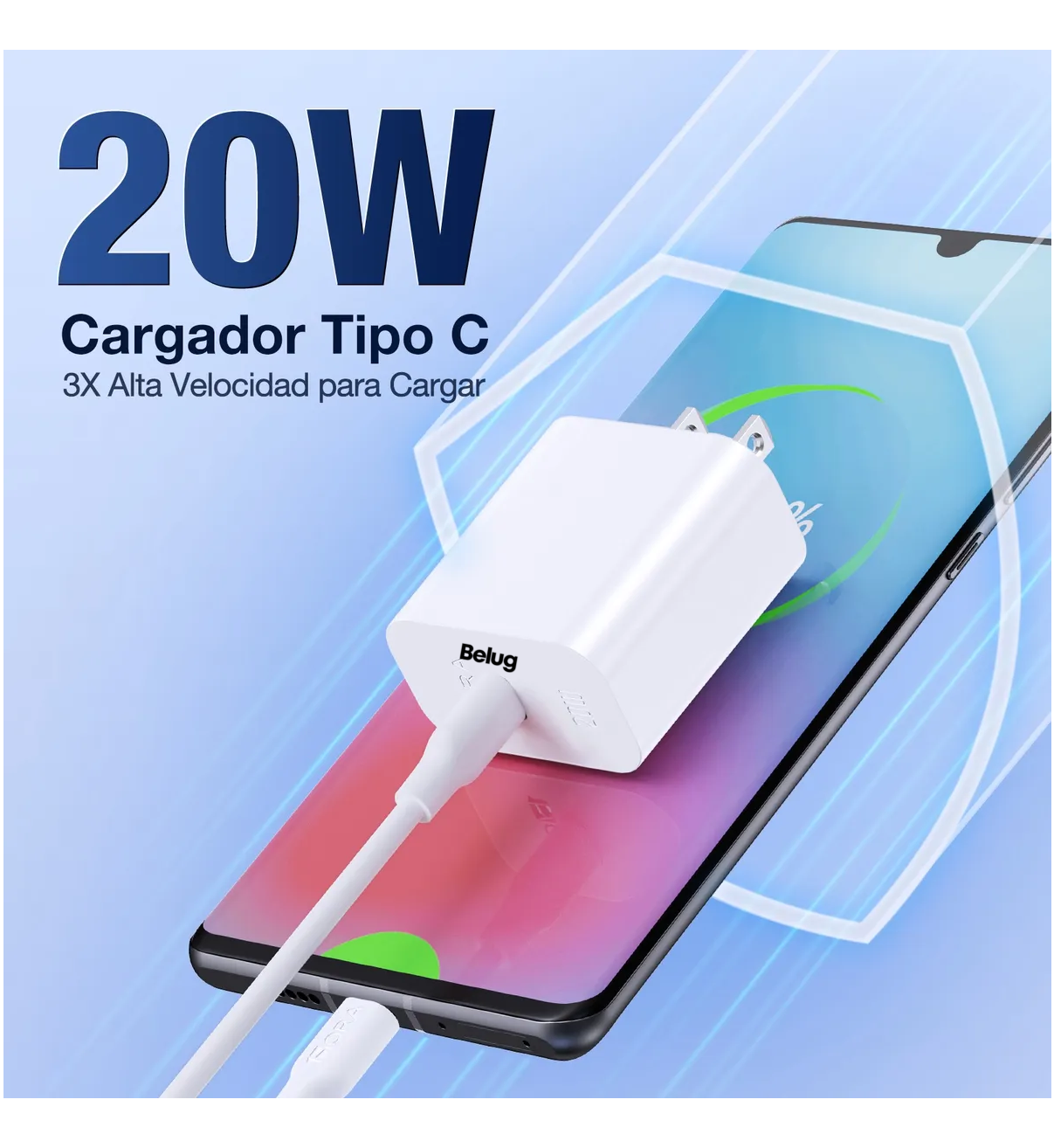 Cargador Tipo C Carga Rápida Belug Pd 20w Con Cable C A C Blanco