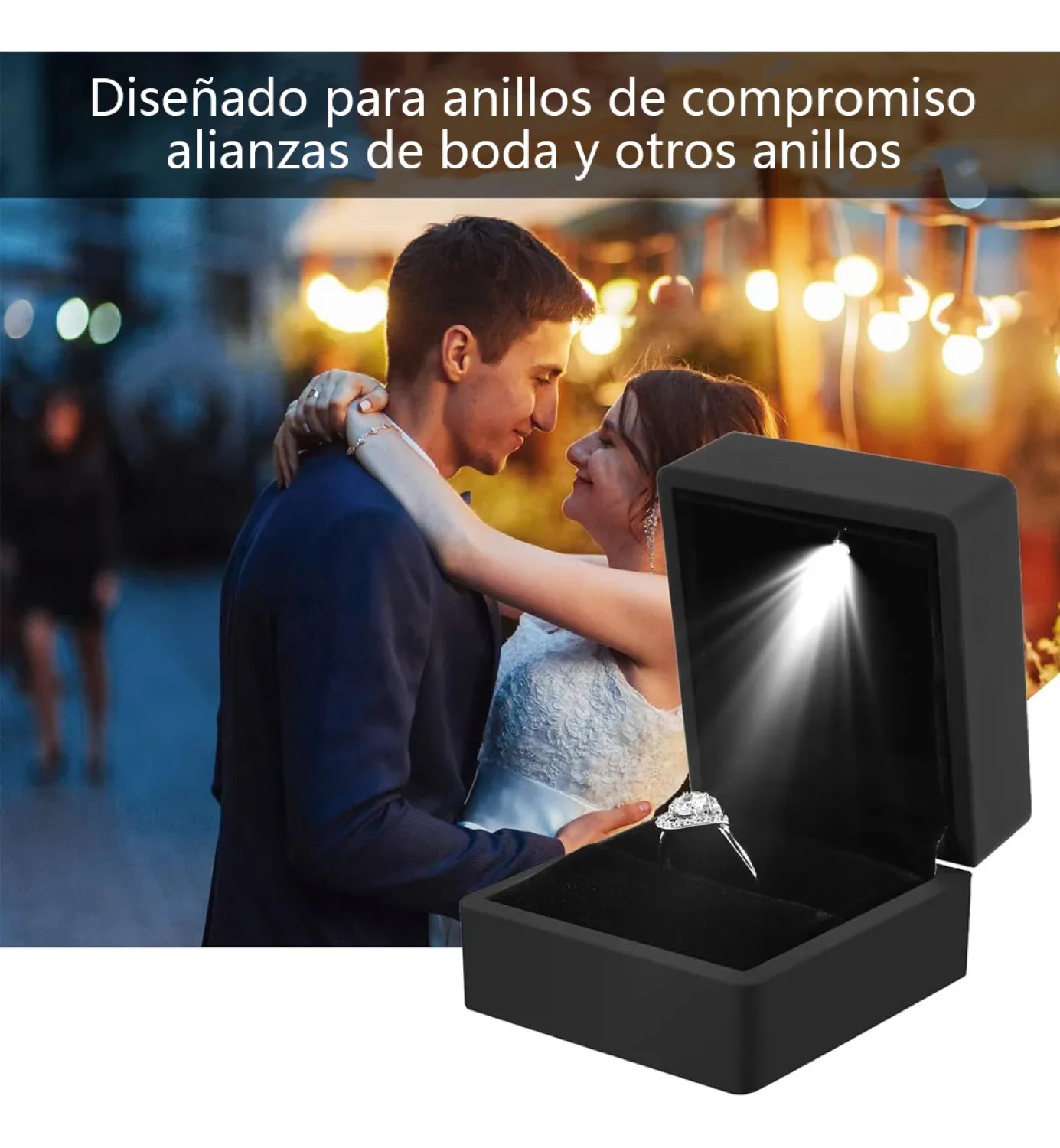 Caja Estuche Para Anillo De Compromiso Con Luz Led  Negro