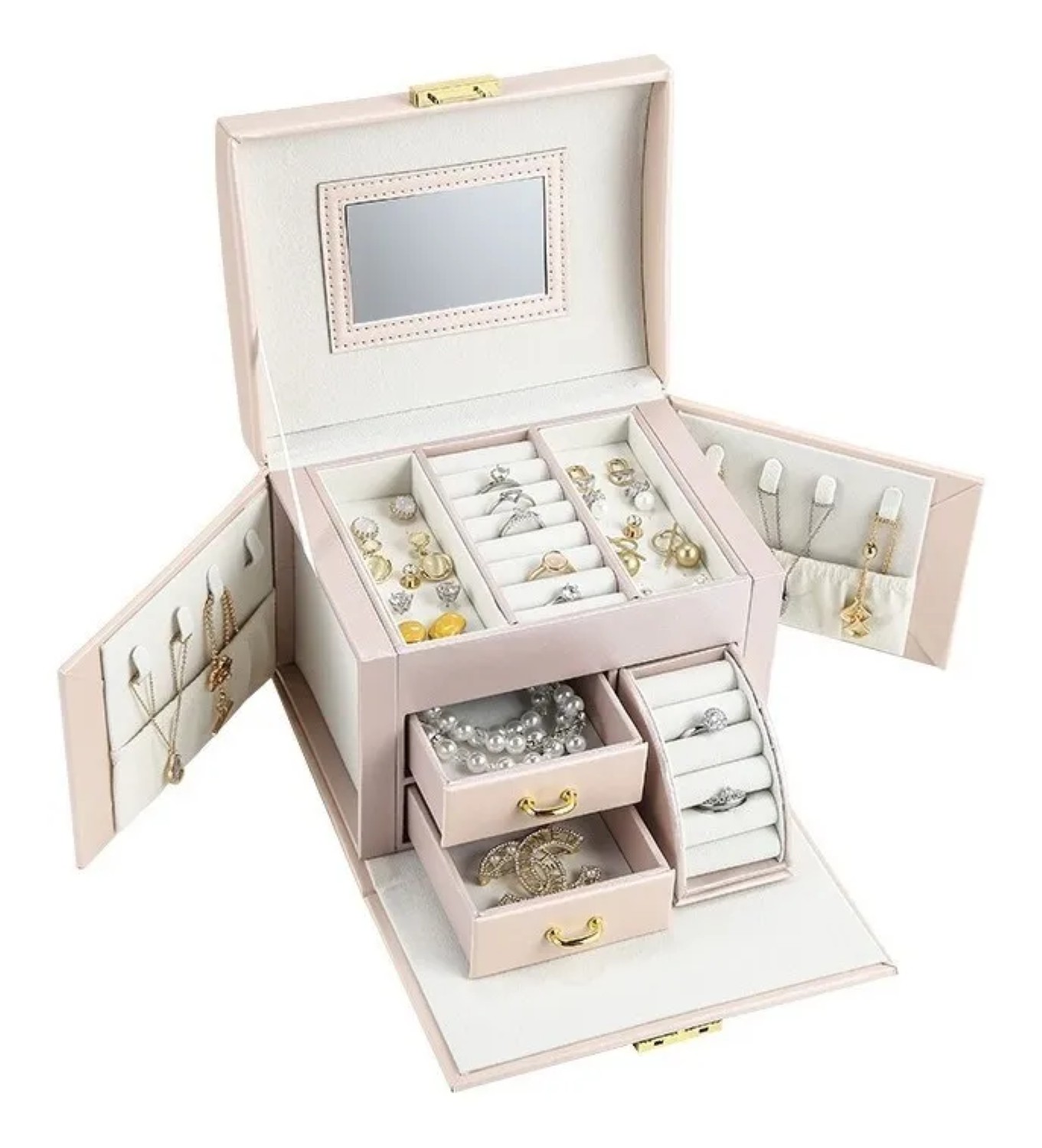 Joyero Organizador De 3 Capas, Cajas De Exhibición De Joyería rosa claro