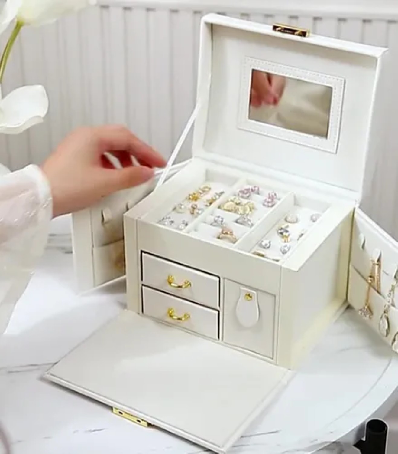 Joyero Organizador De 3 Capas, Cajas De Exhibición De Joyería rosa claro