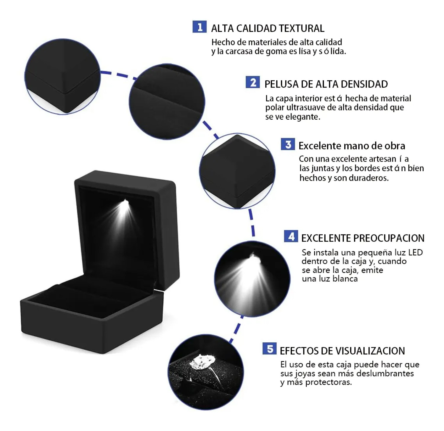 Caja Estuche Para Anillo De Compromiso Con Luz Led  Negro