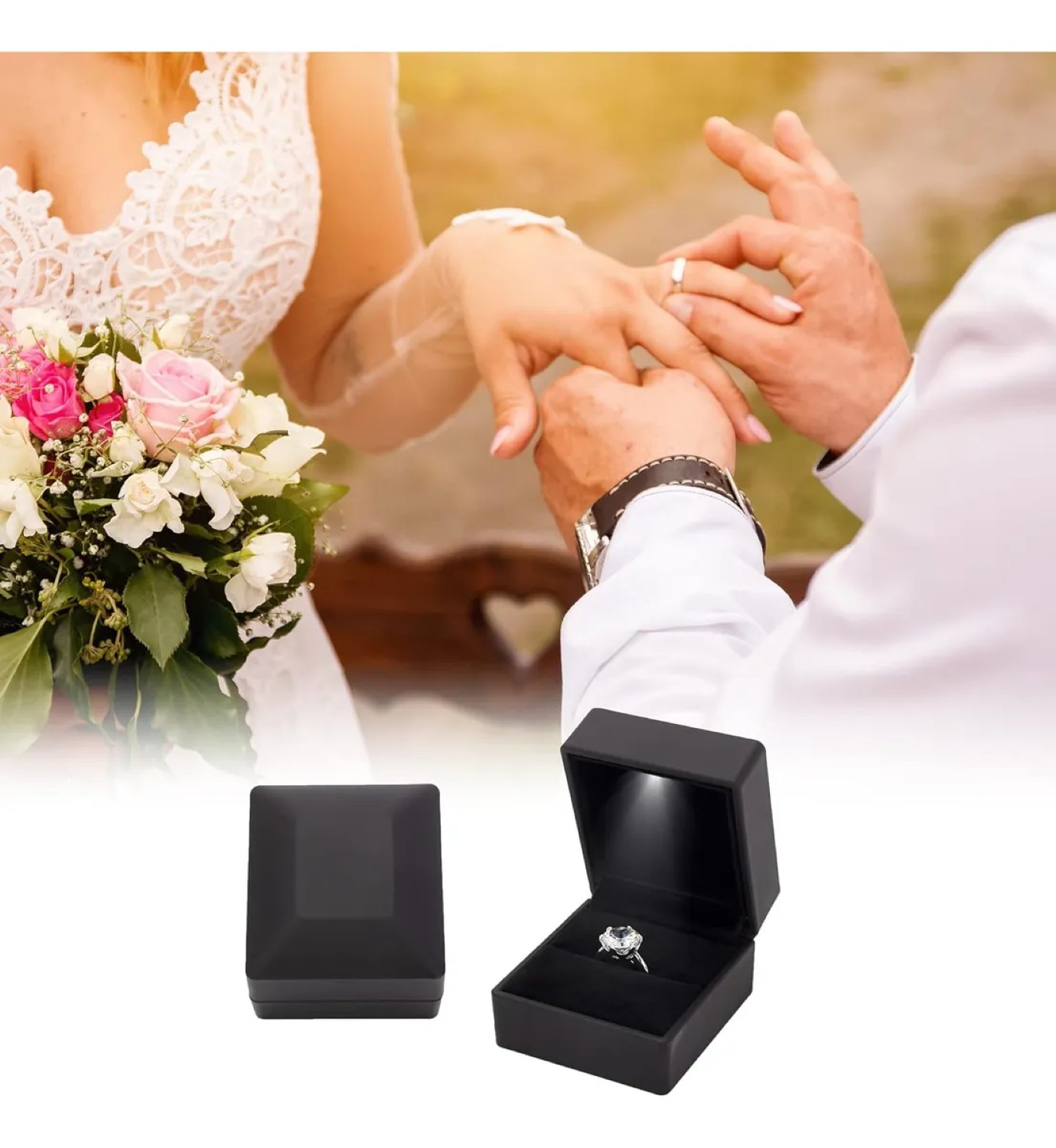 Caja Estuche Para Anillo De Compromiso Con Luz Led  Negro