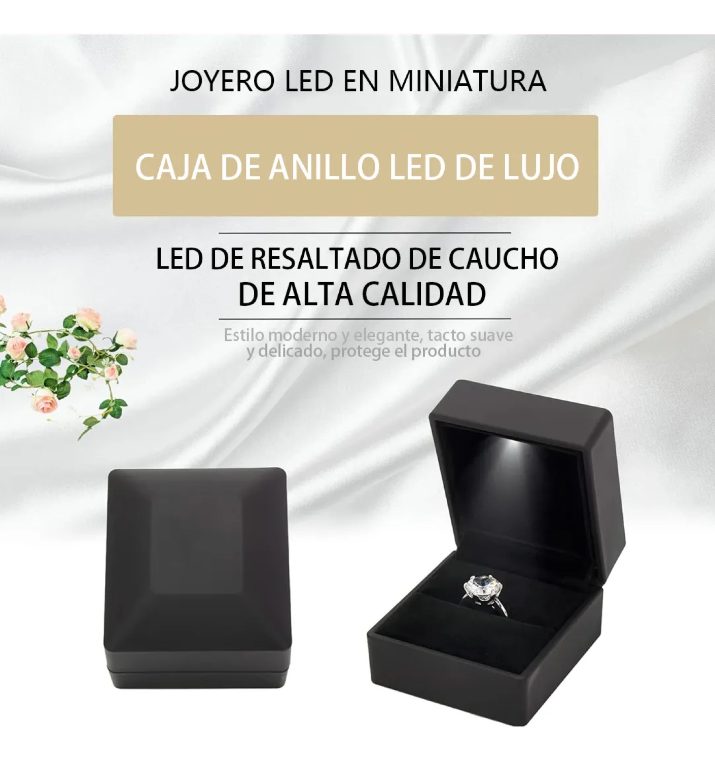 Caja Estuche Para Anillo De Compromiso Con Luz Led  Negro