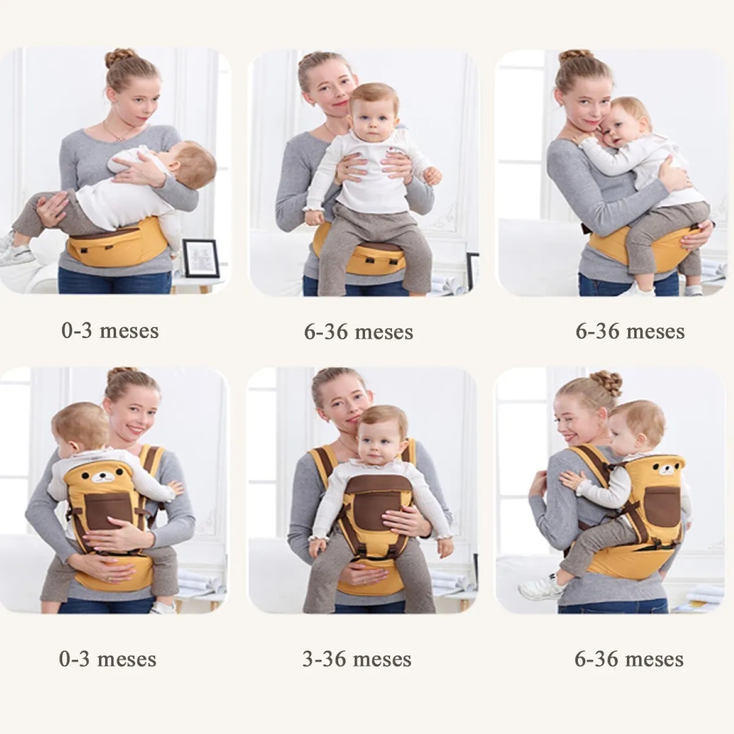 Cangurera Porta Bebes Cargador Ergonomico Posiciones 0-3años Marron Claro