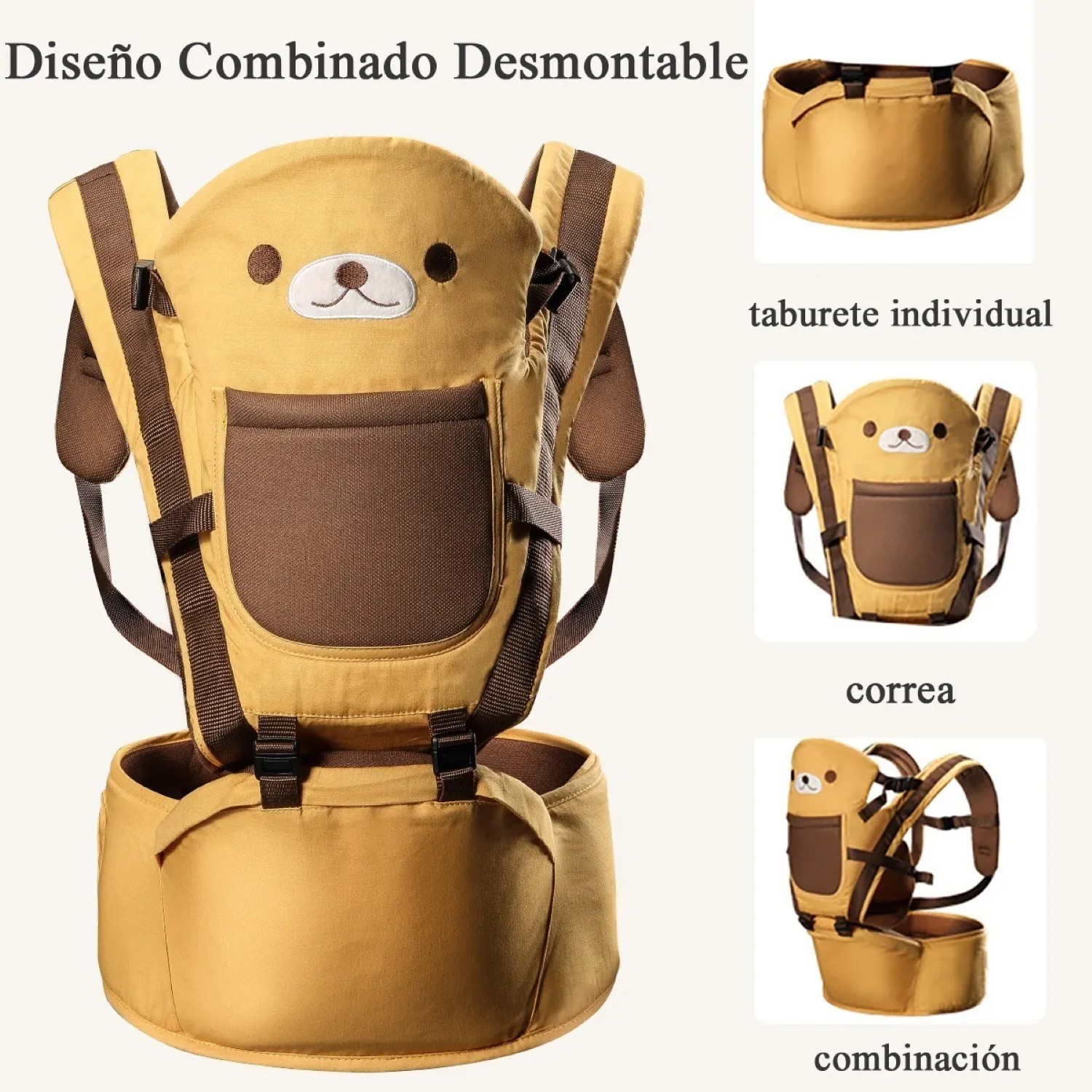 Cangurera Porta Bebes Cargador Ergonomico Posiciones 0-3años Marron Claro