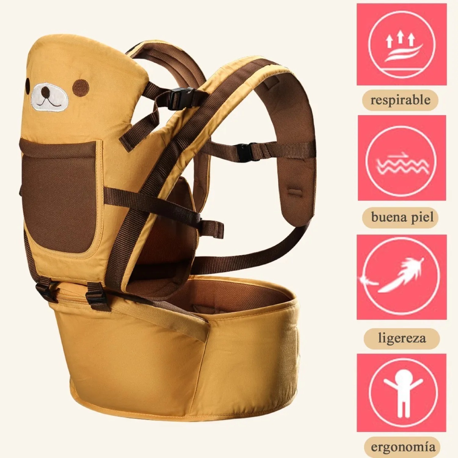 Cangurera Porta Bebes Cargador Ergonomico Posiciones 0-3años Marron Claro