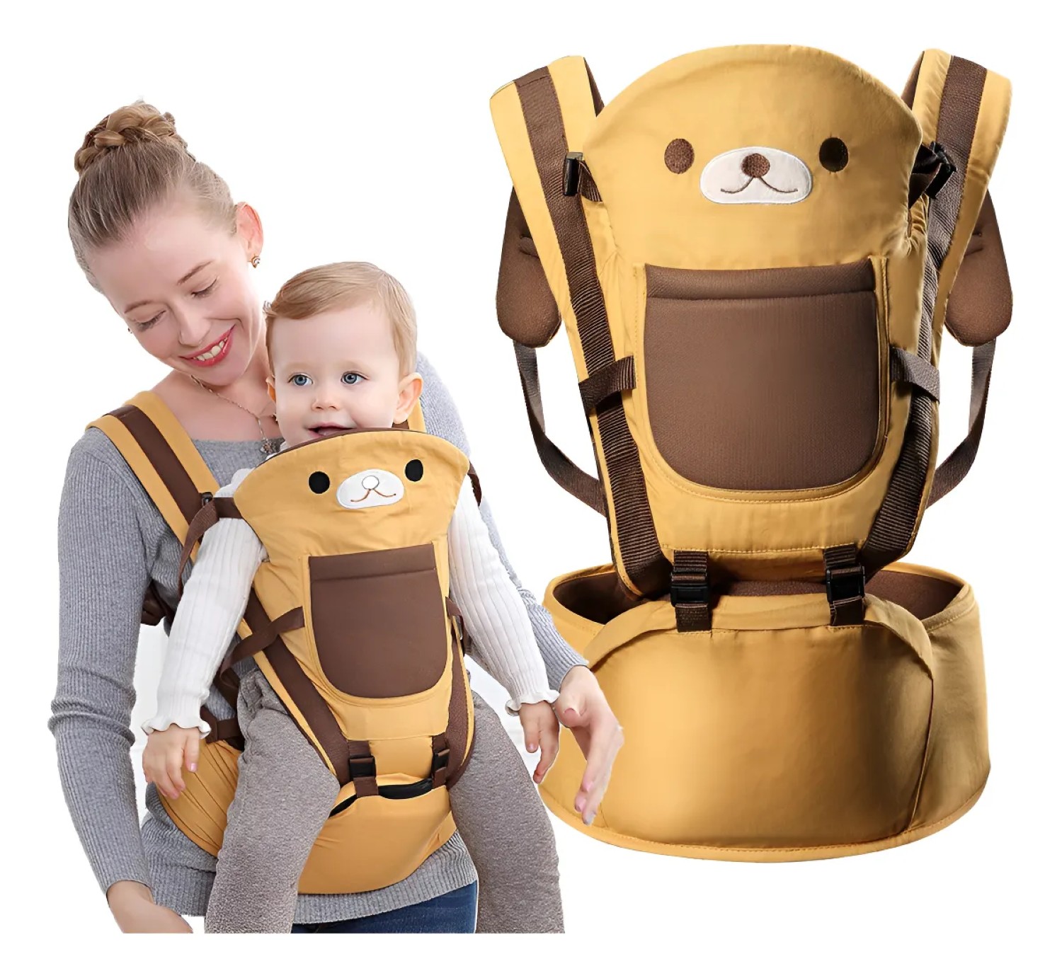 Cangurera Porta Bebes Cargador Ergonomico Posiciones 0-3años Marron Claro