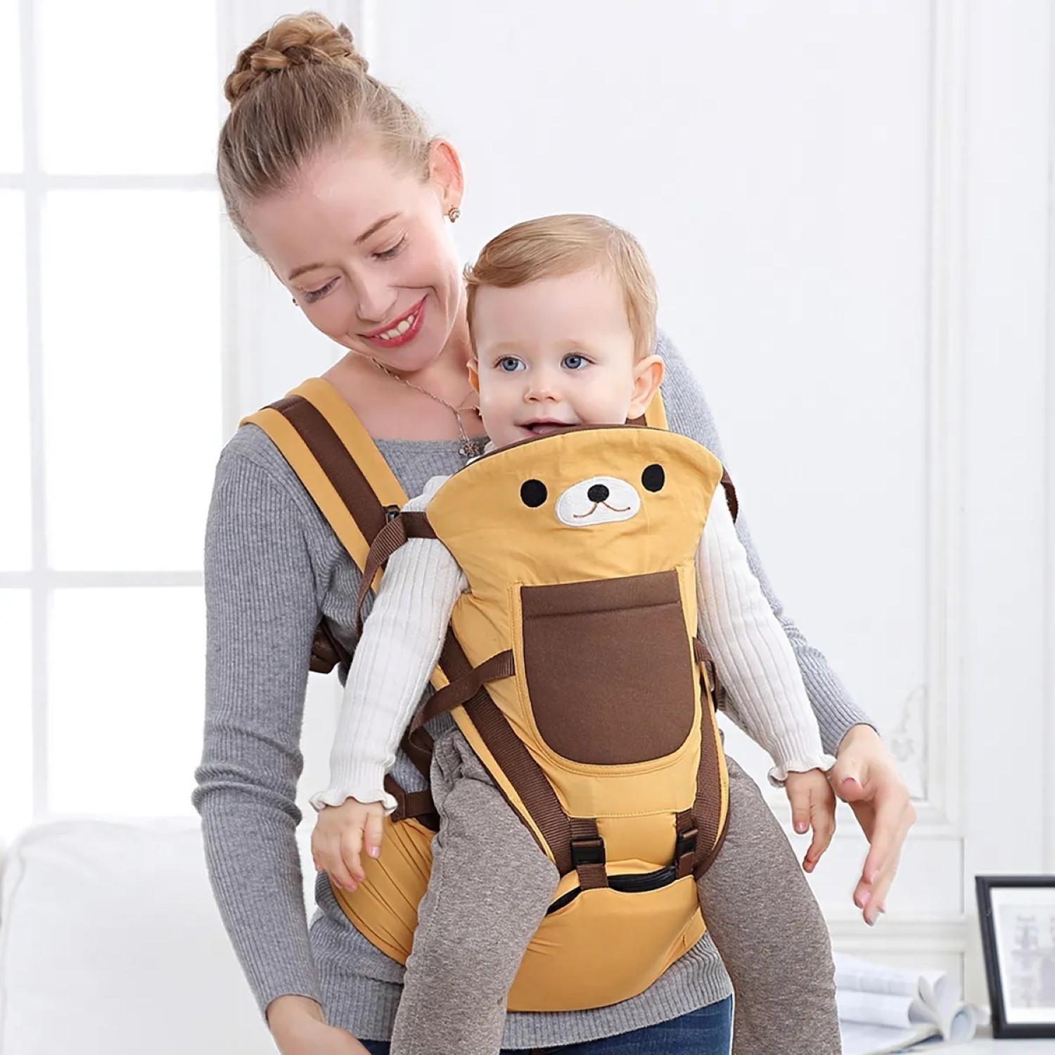 Cangurera Porta Bebes Cargador Ergonomico Posiciones 0-3años Marron Claro
