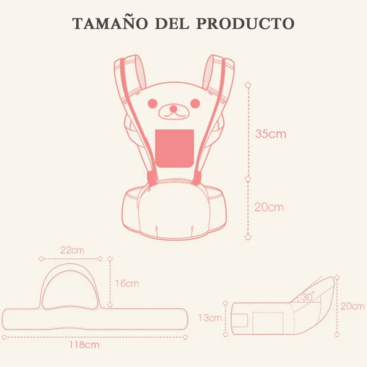 Cangurera Porta Bebes Cargador Ergonomico Posiciones 0-3años Marron Claro