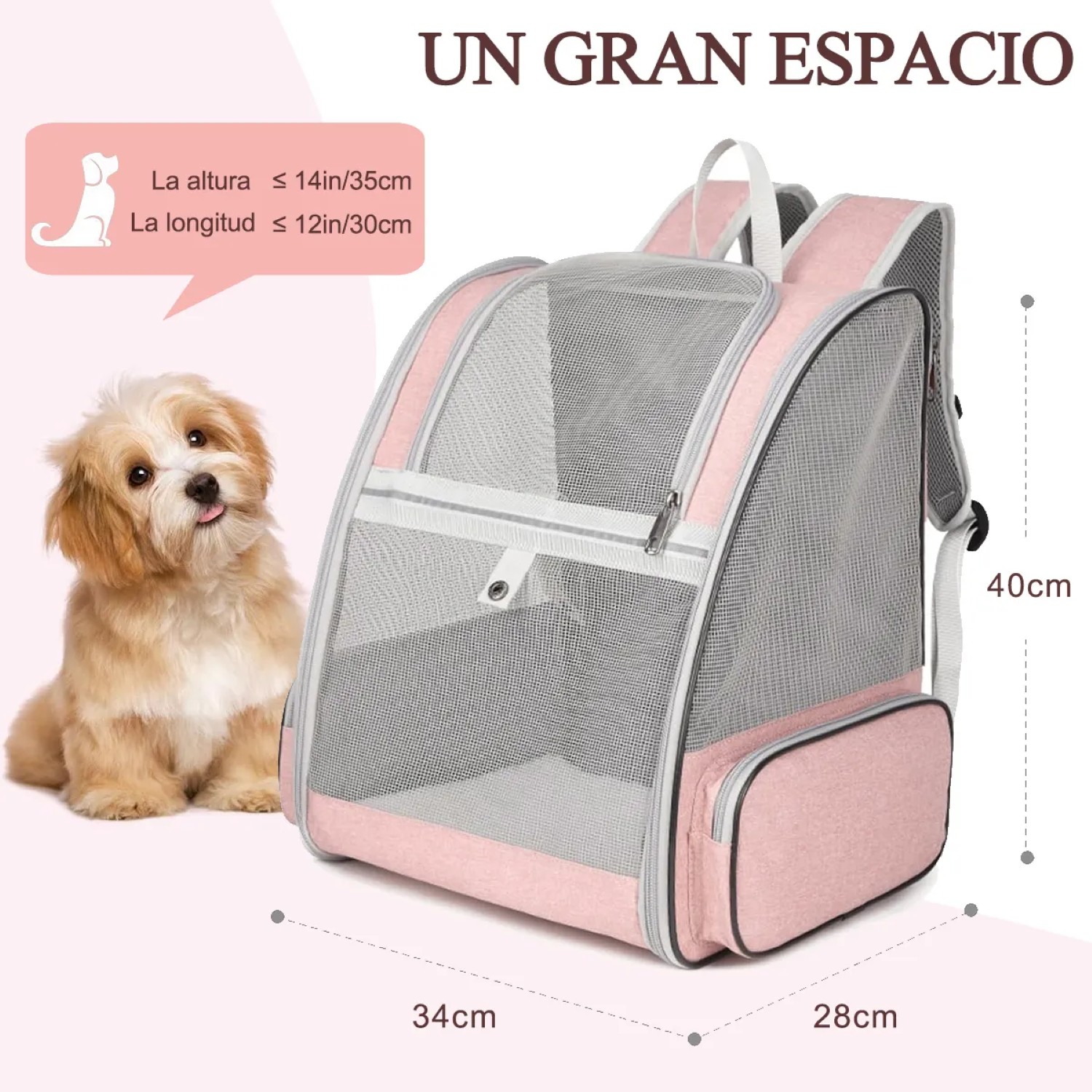 Mochila Transportadora Para Perros/gatos Plegable GRIS Rosa