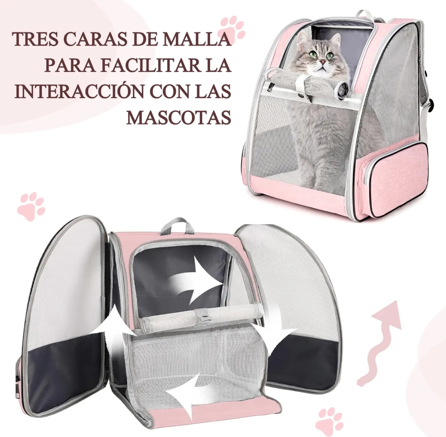 Mochila Transportadora Para Perros/gatos Plegable GRIS Rosa