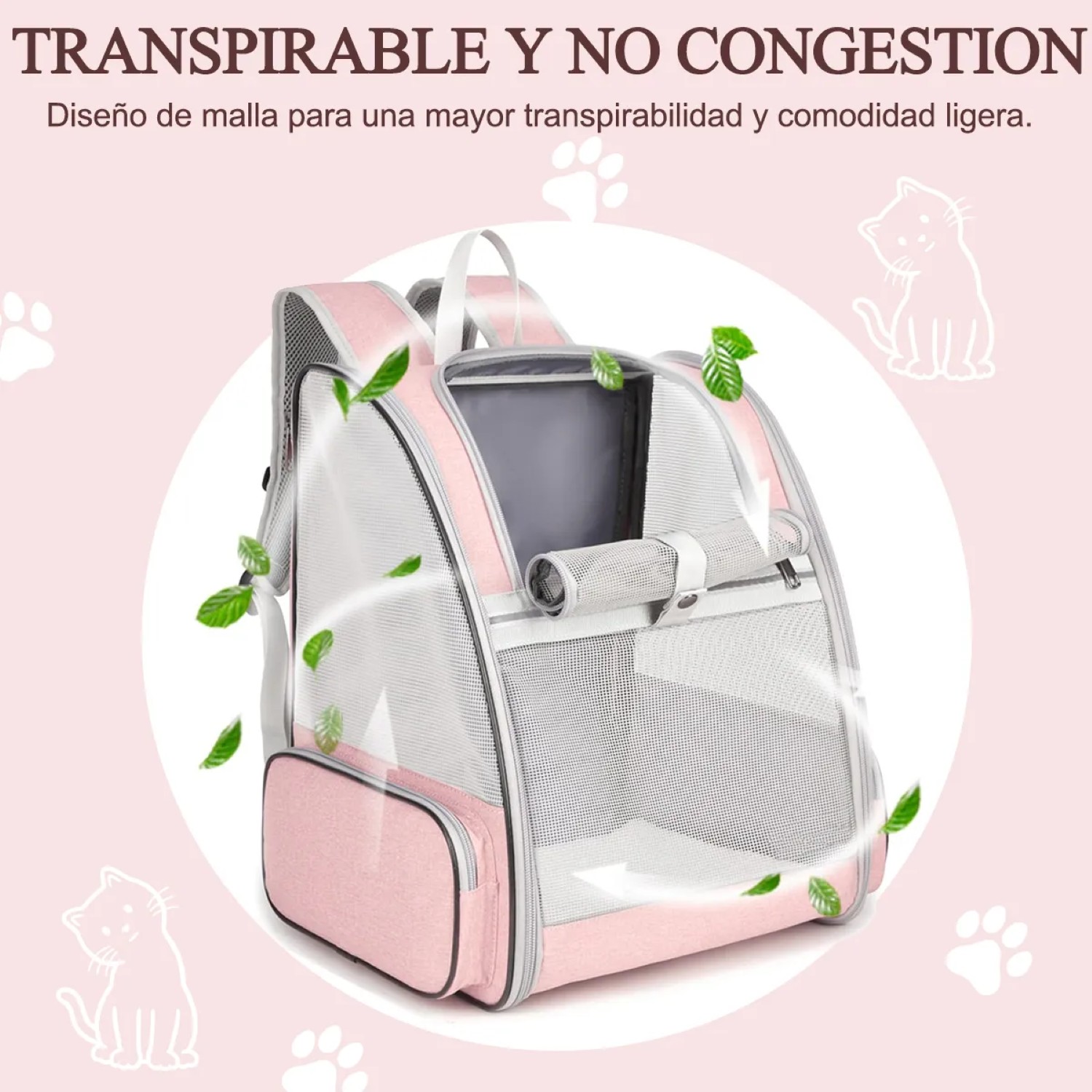 Mochila Transportadora Para Perros/gatos Plegable GRIS Rosa