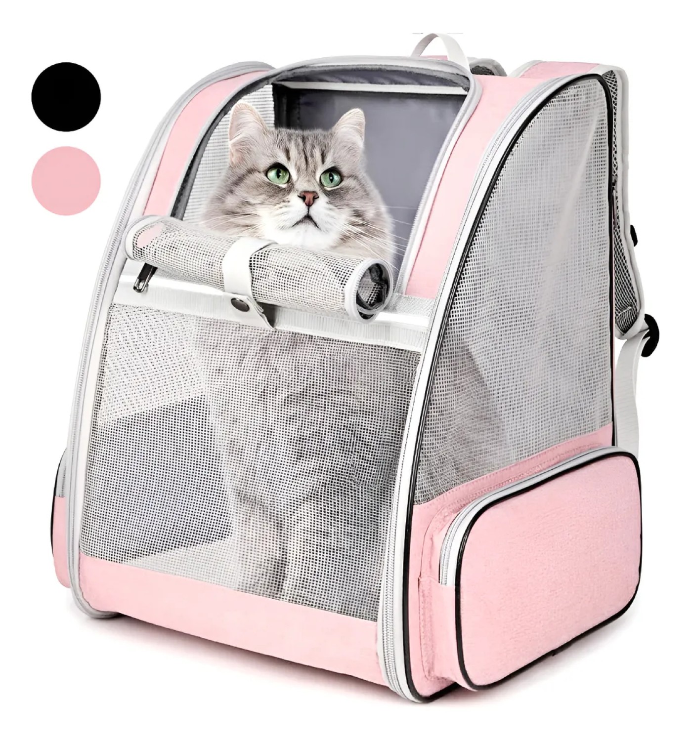 Mochila Transportadora Para Perros/gatos Plegable GRIS Rosa