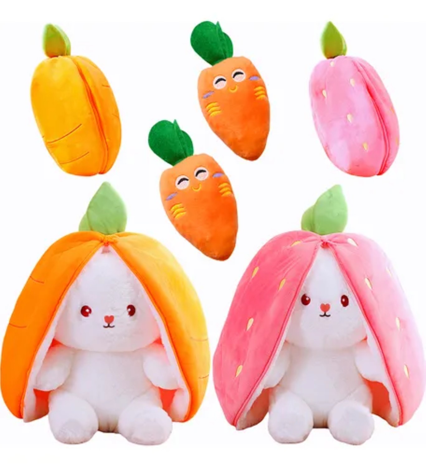 Conejo De Peluche Con Fresa Y Zanahoria – Set De 2 Peluches De 25 Cm, Ideales Para Pascua Y Cumpleaños
