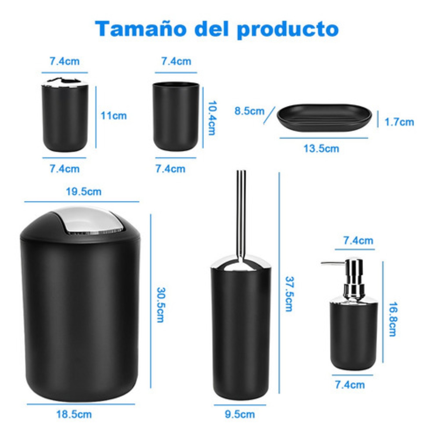 Set de Accesorios de Baño 6 piezas Negro