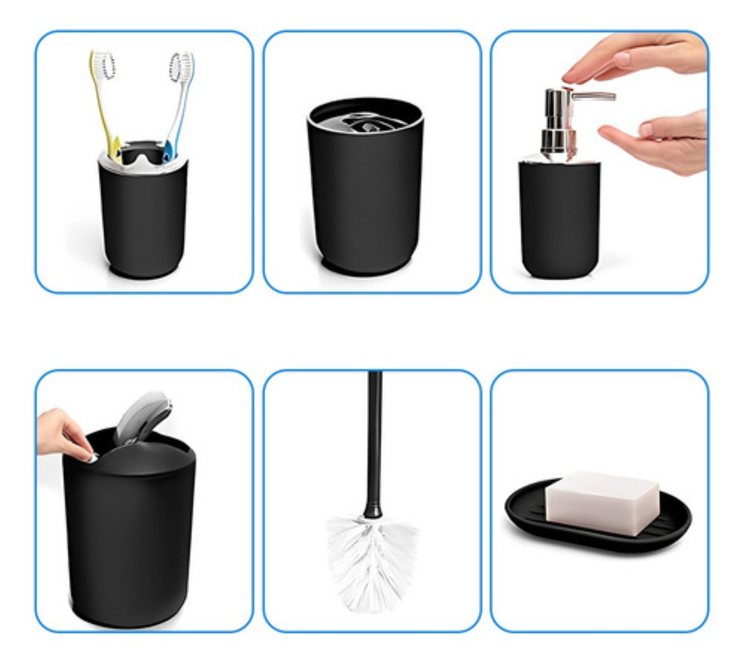Set de Accesorios de Baño 6 piezas Negro