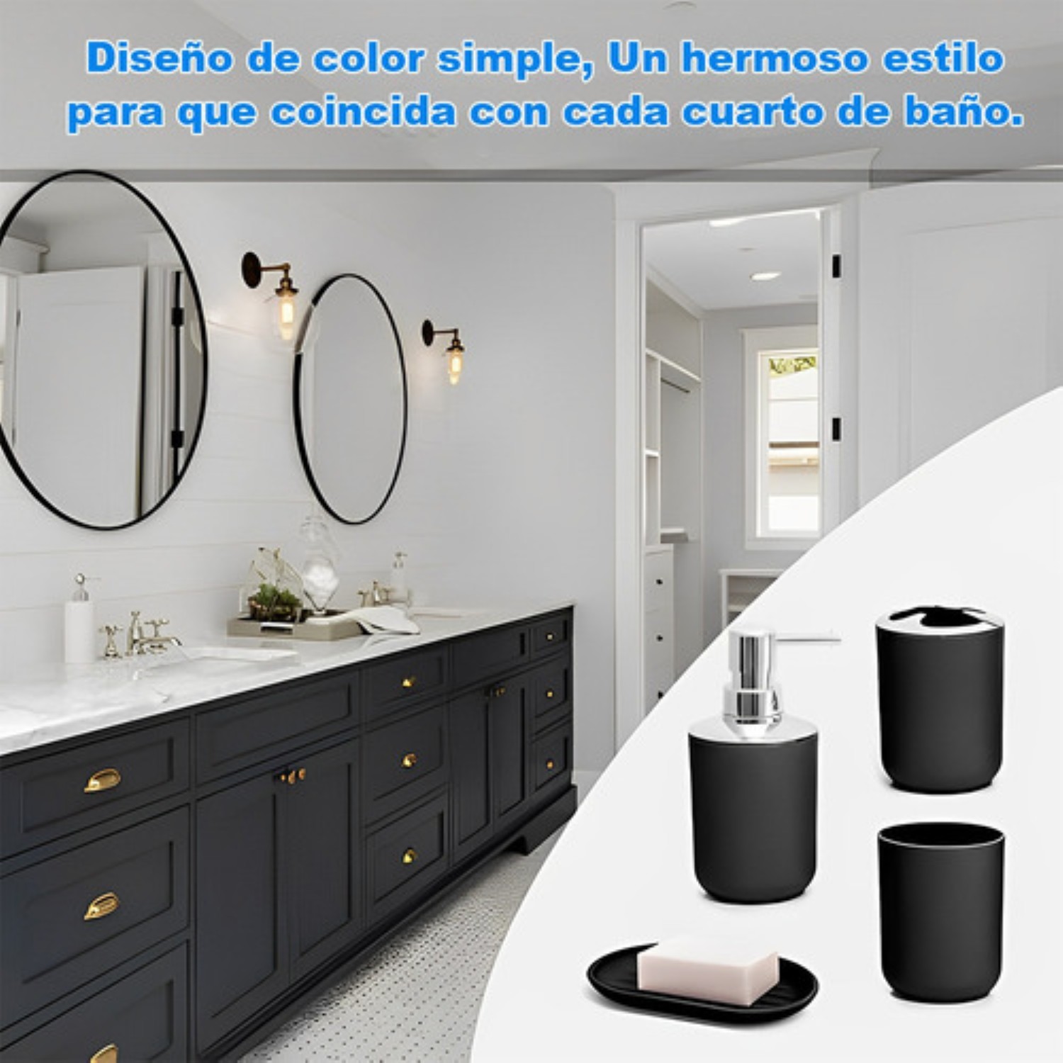 Set de Accesorios de Baño 6 piezas Negro
