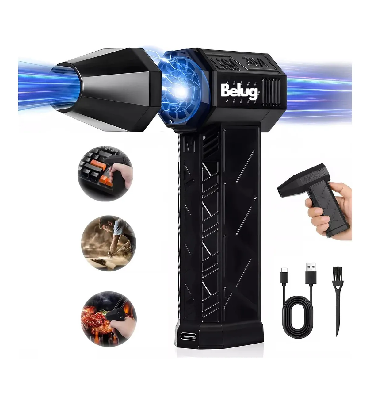 WingFly Mini Soffiatore a Batteria 48V con Turbocompressore, Ventola turbo con 2 Batterie da 2000 mAh, 16000RPM Soffiatore di Foglie e Polvere Potente per Giardino Garage Neve Fogliame WingFly Mini Soffiatore a Batteria 48V con Turbocompressore, Ventola turbo con 2 Batterie da 2000 mAh, 16000RPM Soffiatore di Foglie e Polvere Potente per Giardino Garage Neve Fogliame