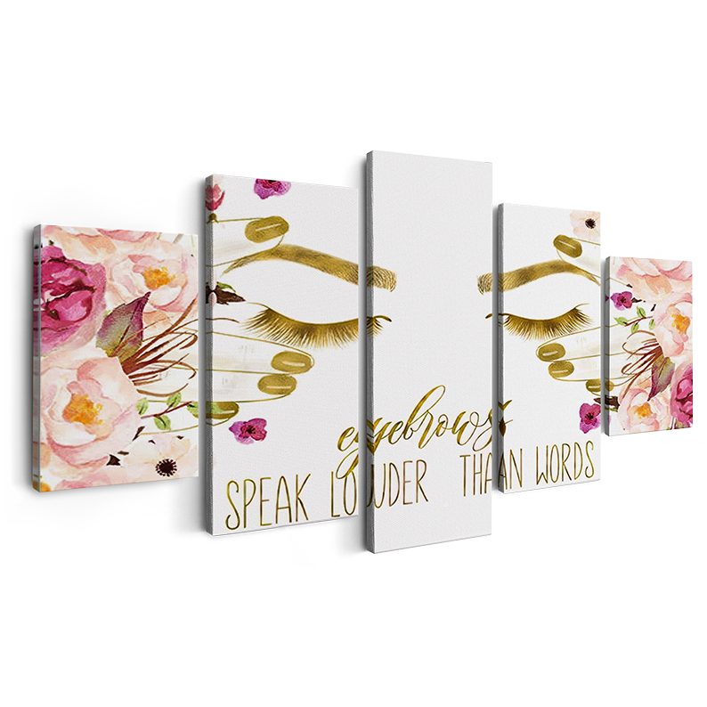 Cuadro Decorativo 5 Piezas Salon De Belleza Cejas Oro 