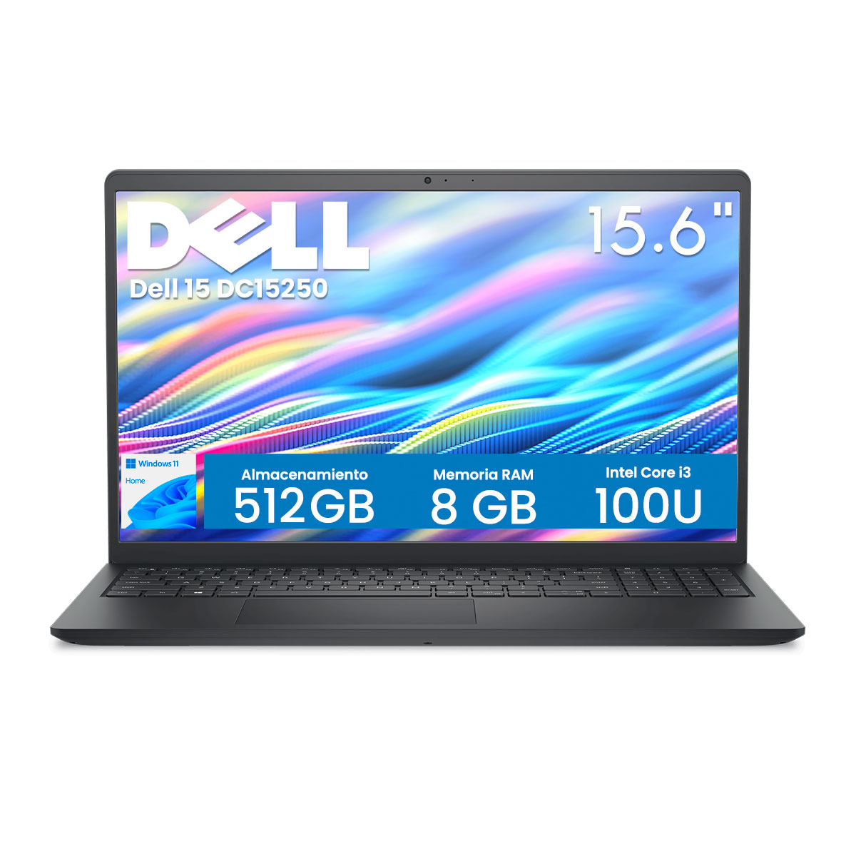 Laptop Dell 15.6” FHD | Intel Core i3-100U | 8GB RAM | 512GB SSD | Windows 11 | Color negro