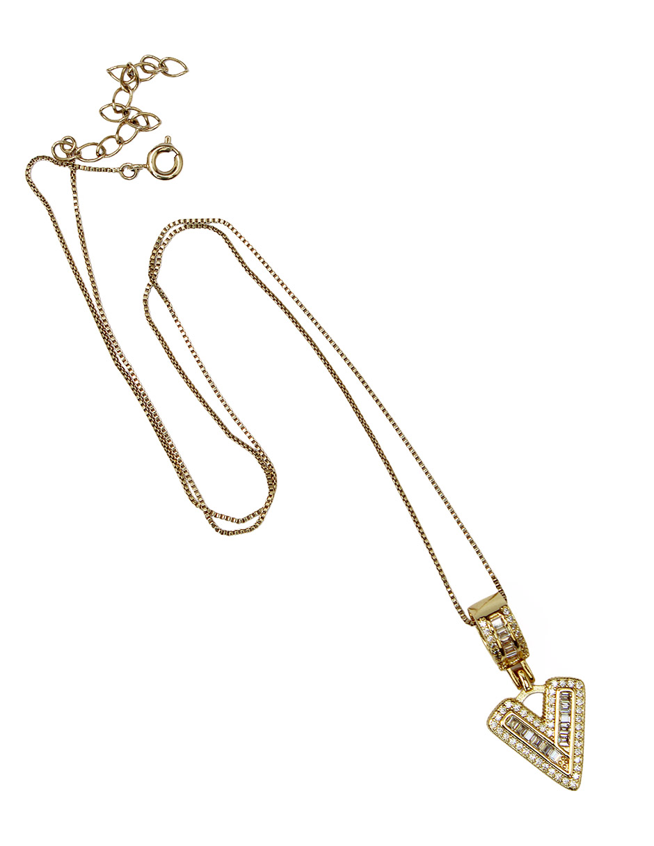 Collar con dije de oro laminado letra brillos "V"