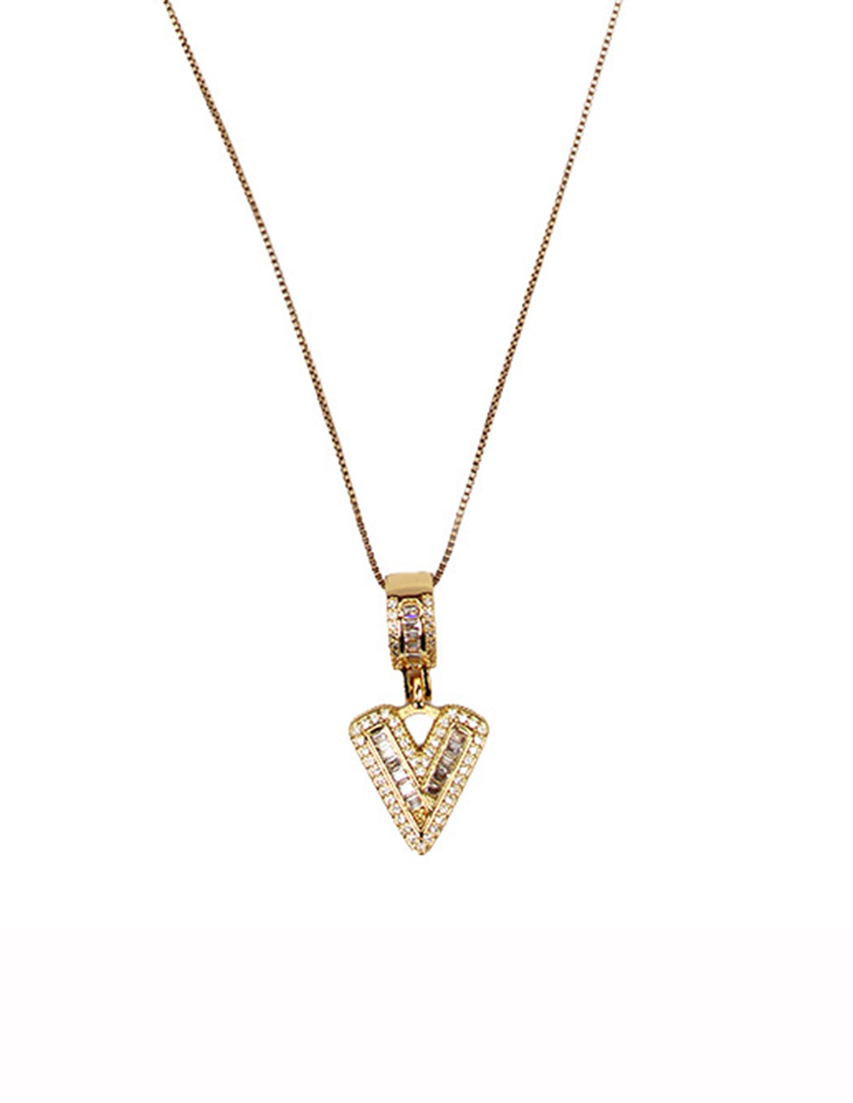Collar con dije de oro laminado letra brillos "V"