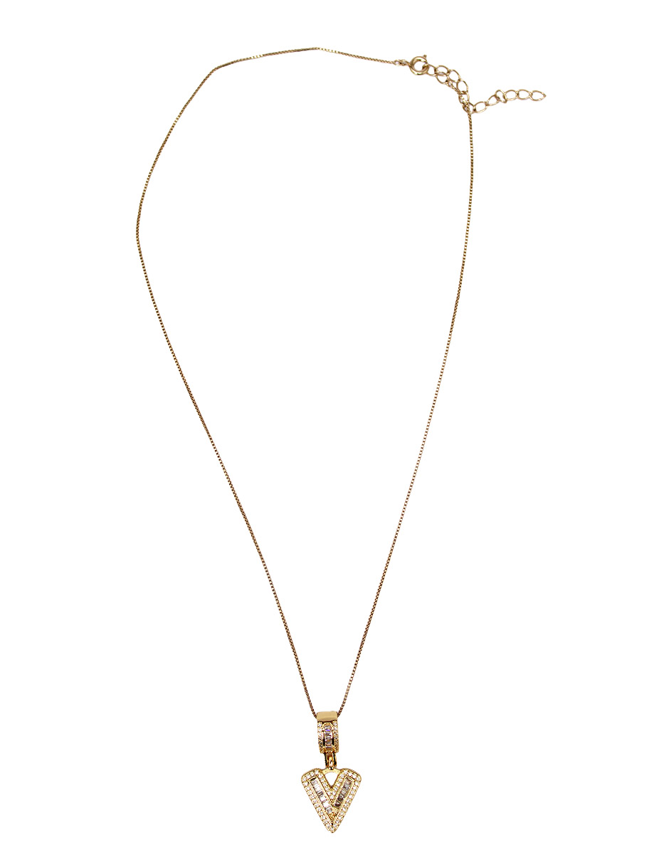 Collar con dije de oro laminado letra brillos "V"
