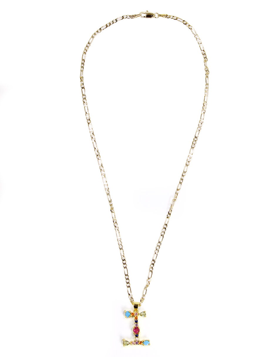 Collar con dije de oro laminado letra colores "I"