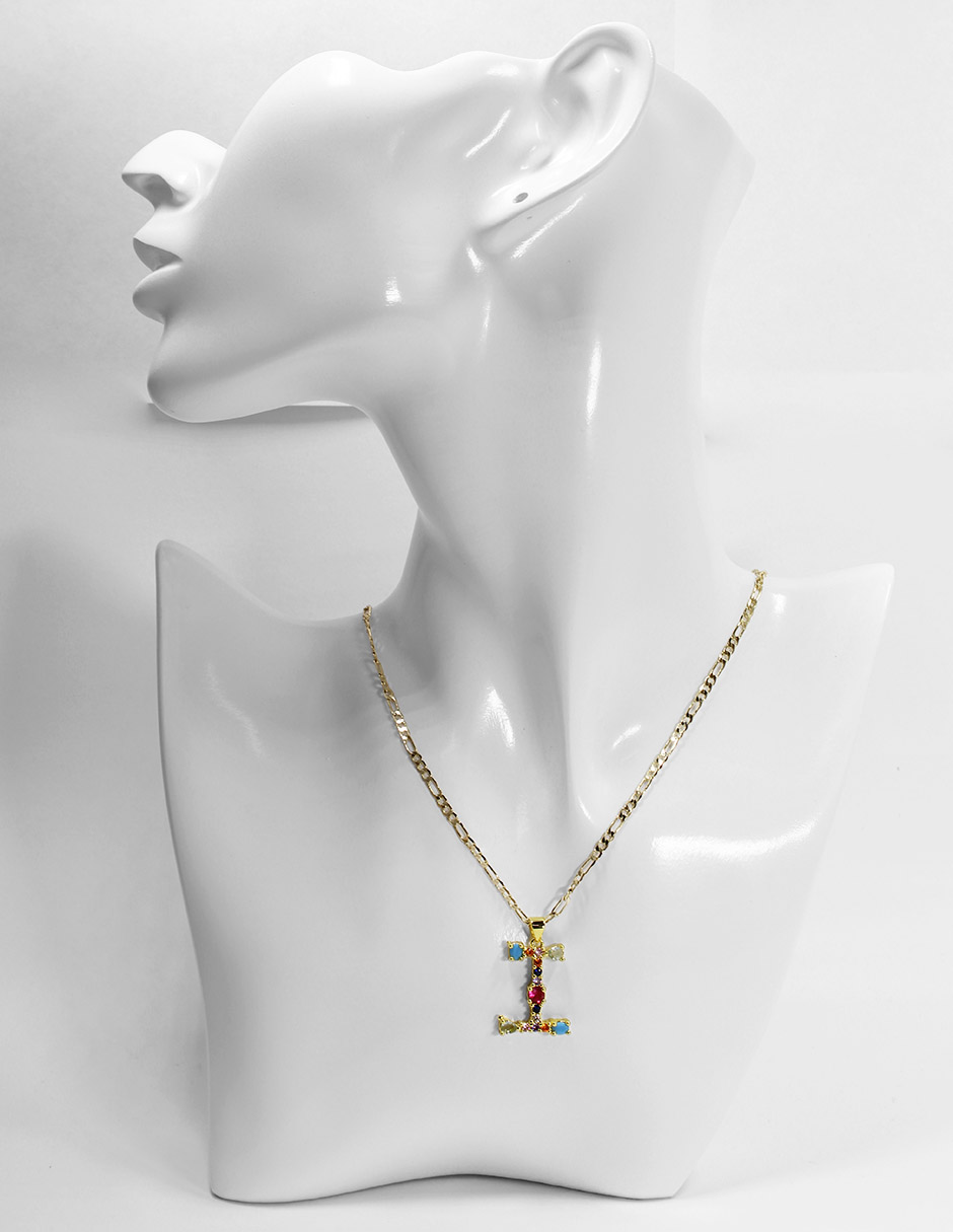 Collar con dije de oro laminado letra colores "I"