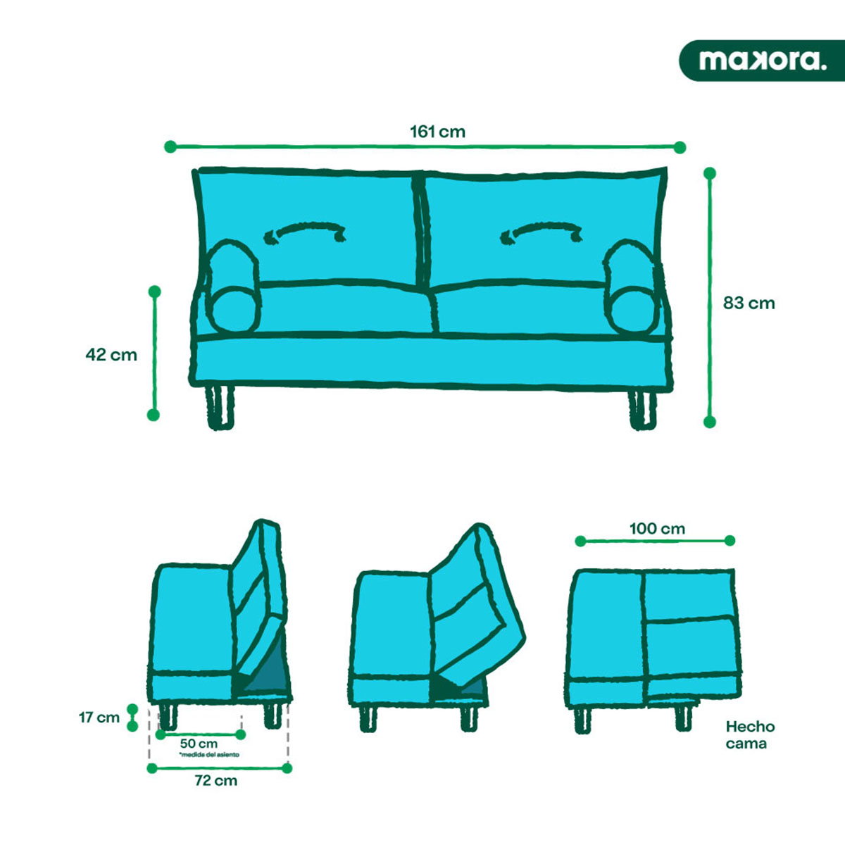 Sofá Cama Makora Caroli Café Lino De 2 Plazas Con Portavasos