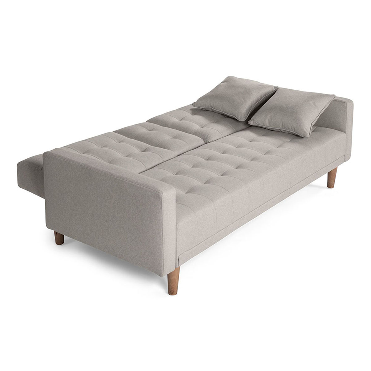 Sofá Cama Makora Tammy Gris Claro Lino De 3 Plazas Con Portavasos