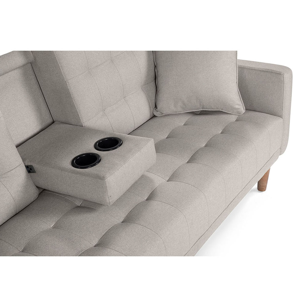 Sofá Cama Makora Tammy Gris Claro Lino De 3 Plazas Con Portavasos