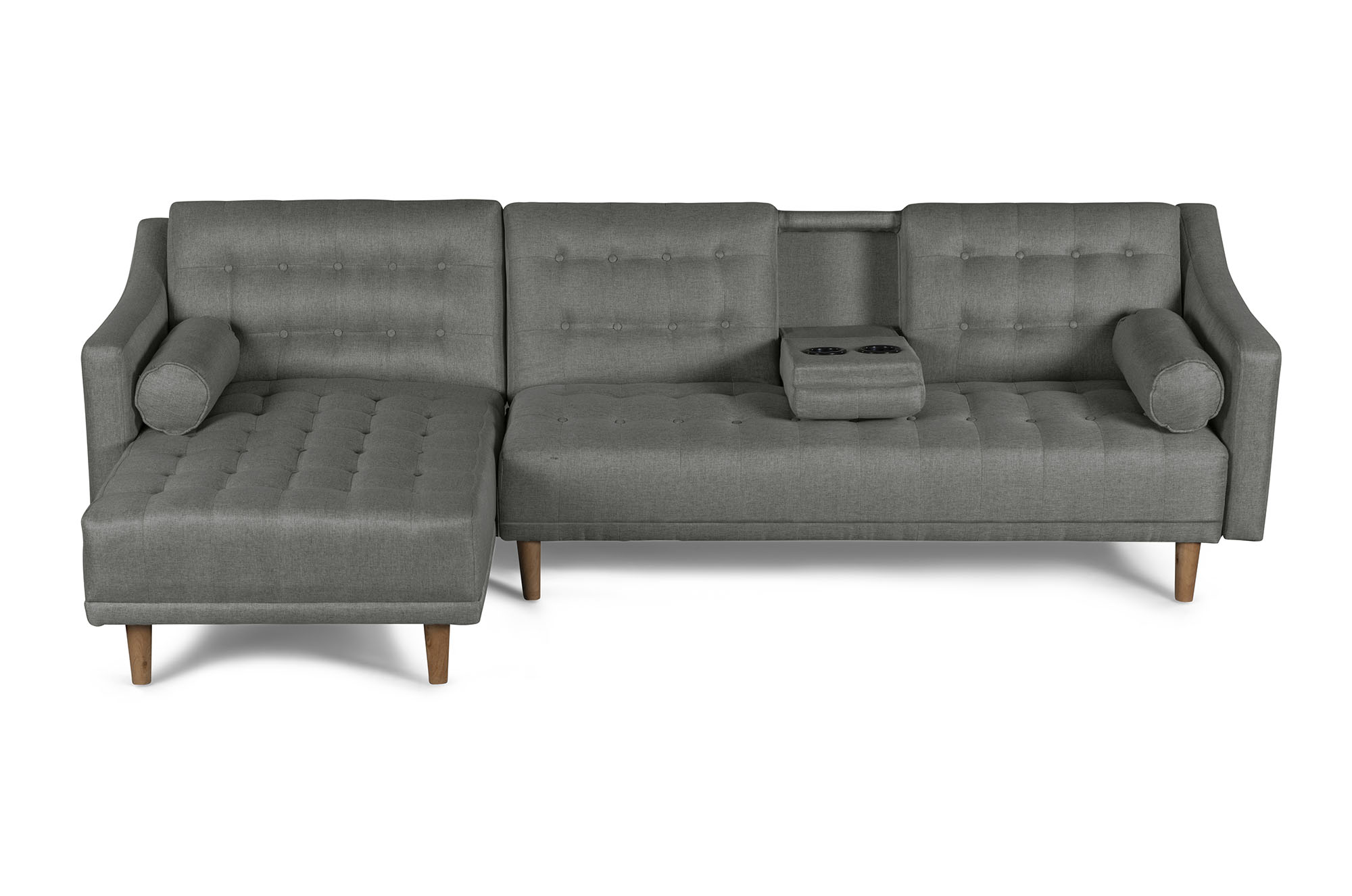 Sala Modular Makora Duomo Gris Claro Lino De 3 Plazas Con Portavasos