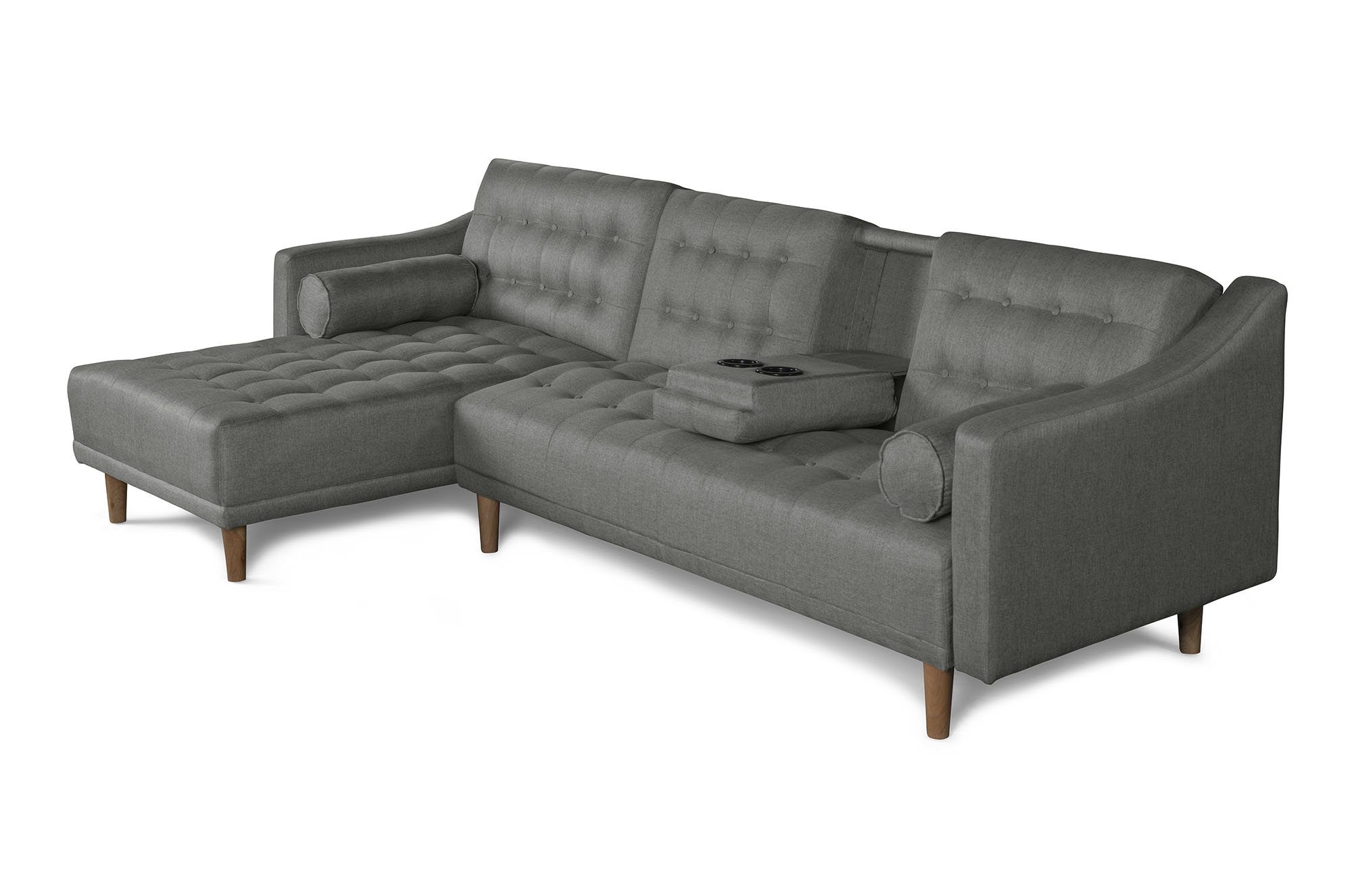 Sala Modular Makora Duomo Gris Claro Lino De 3 Plazas Con Portavasos
