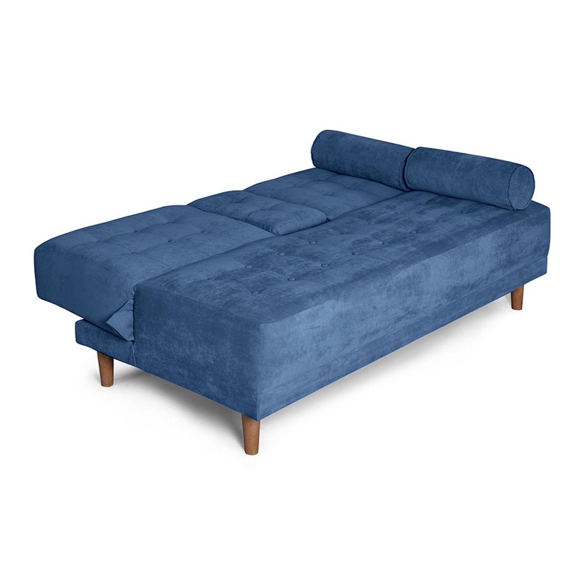 Sofá Cama Makora Zambroni Azul Terciopelo De 2 Plazas Con Portavasos