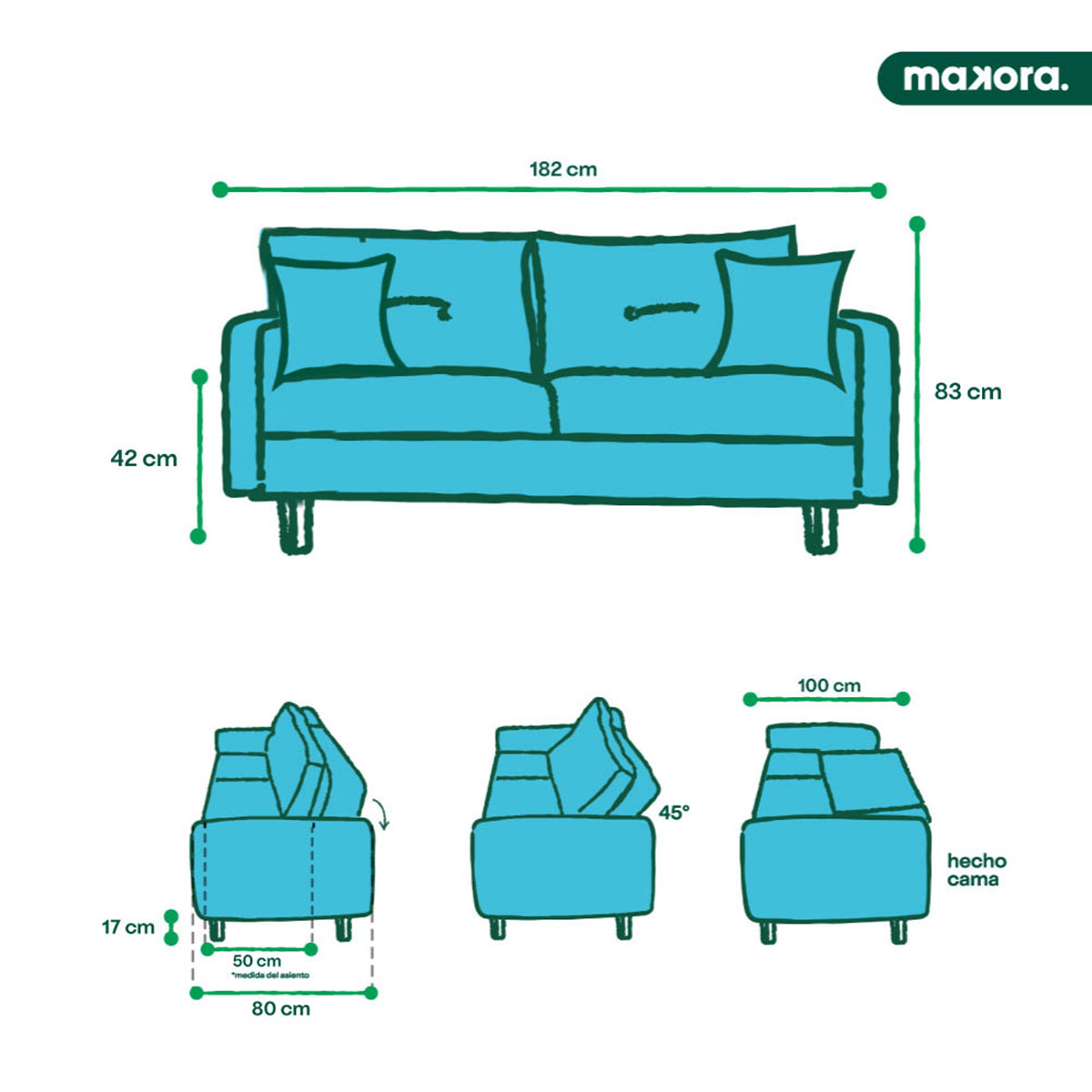 Sofá Cama Makora Tammy Gris Claro Lino De 3 Plazas Con Portavasos