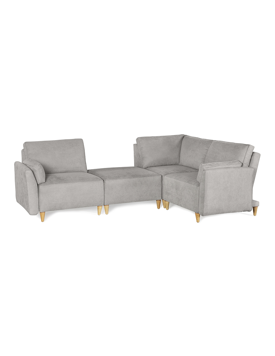 Sala de 4 módulos Makora Morelli con Memory Foam, Color Gris Claro Chenille, Respaldo Reclinable de 3 Posiciones