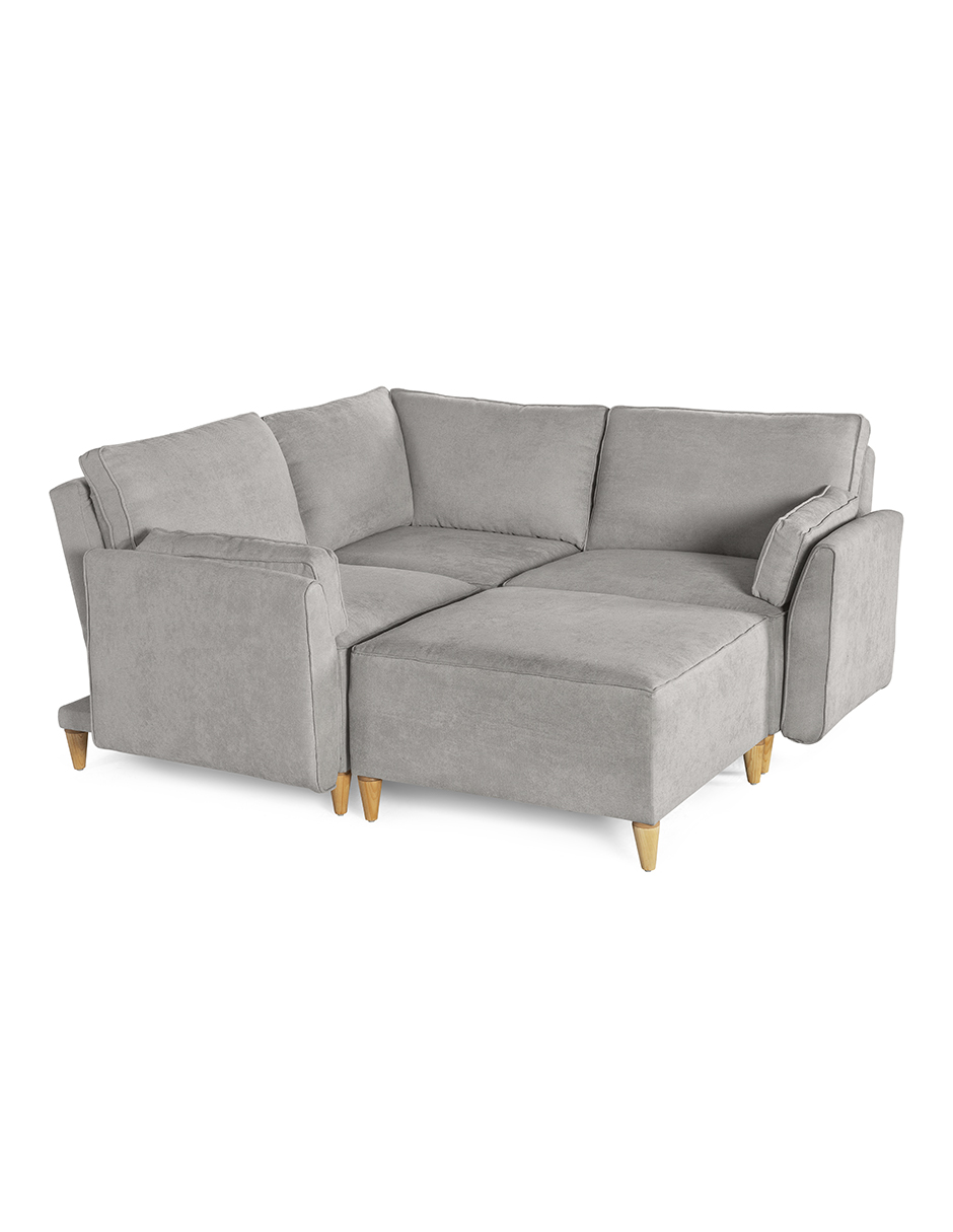 Sala de 4 módulos Makora Morelli con Memory Foam, Color Gris Claro Chenille, Respaldo Reclinable de 3 Posiciones