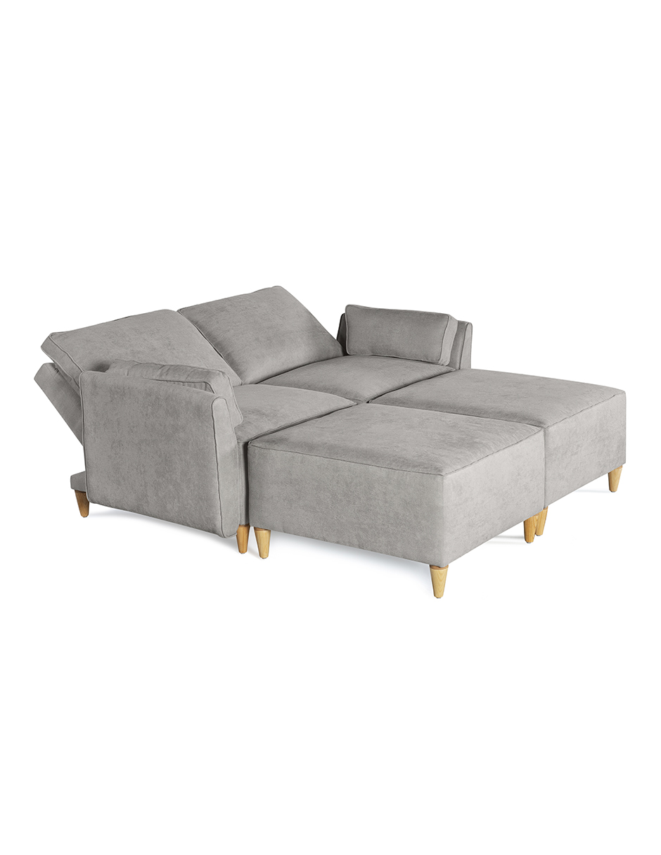 Sala de 4 módulos Makora Morelli con Memory Foam, Color Gris Claro Chenille, Respaldo Reclinable de 3 Posiciones