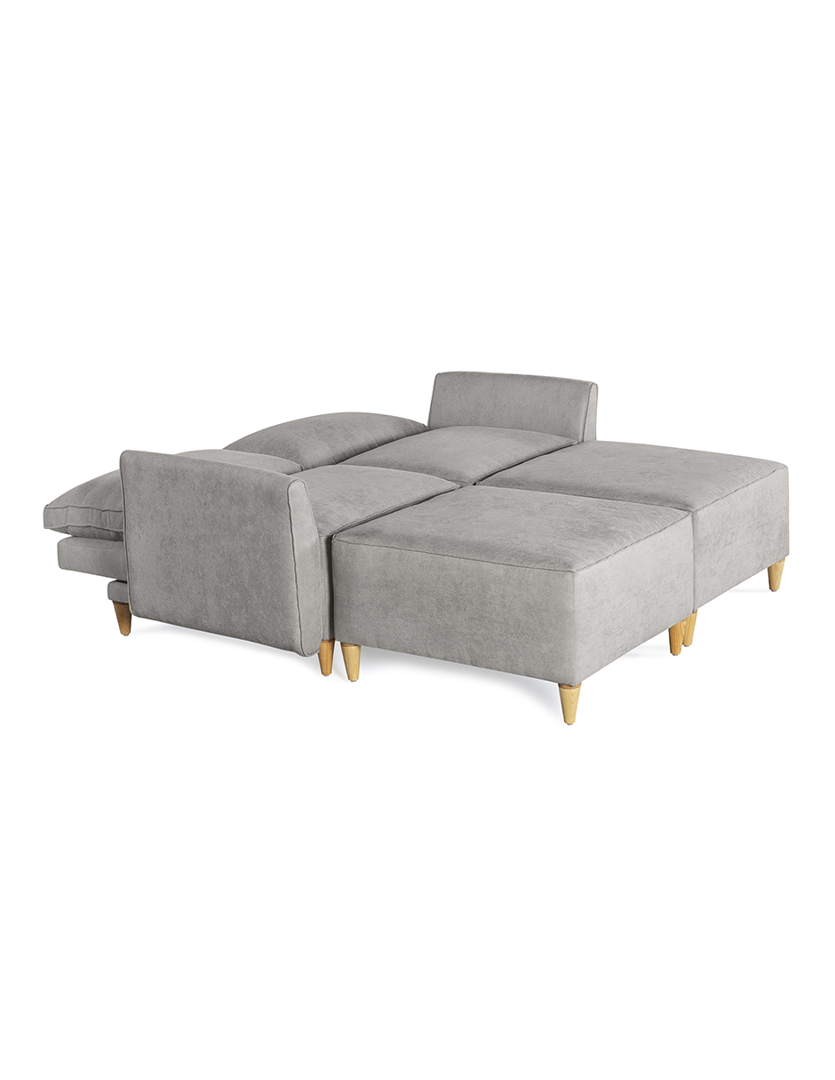Sala de 4 módulos Makora Morelli con Memory Foam, Color Gris Claro Chenille, Respaldo Reclinable de 3 Posiciones