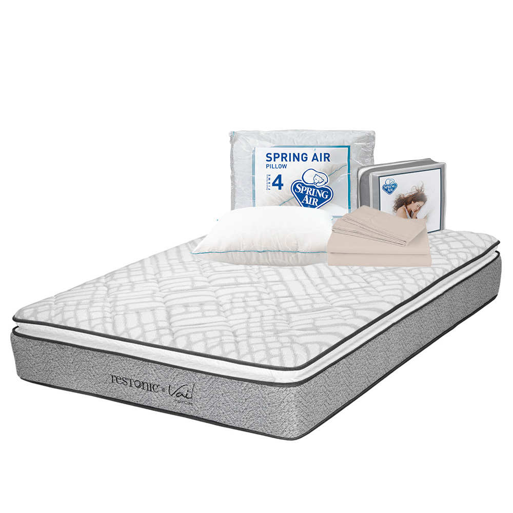 Colchón Matrimonial Restonic Vail Gris + Almohada Osos + Sábanas Basic