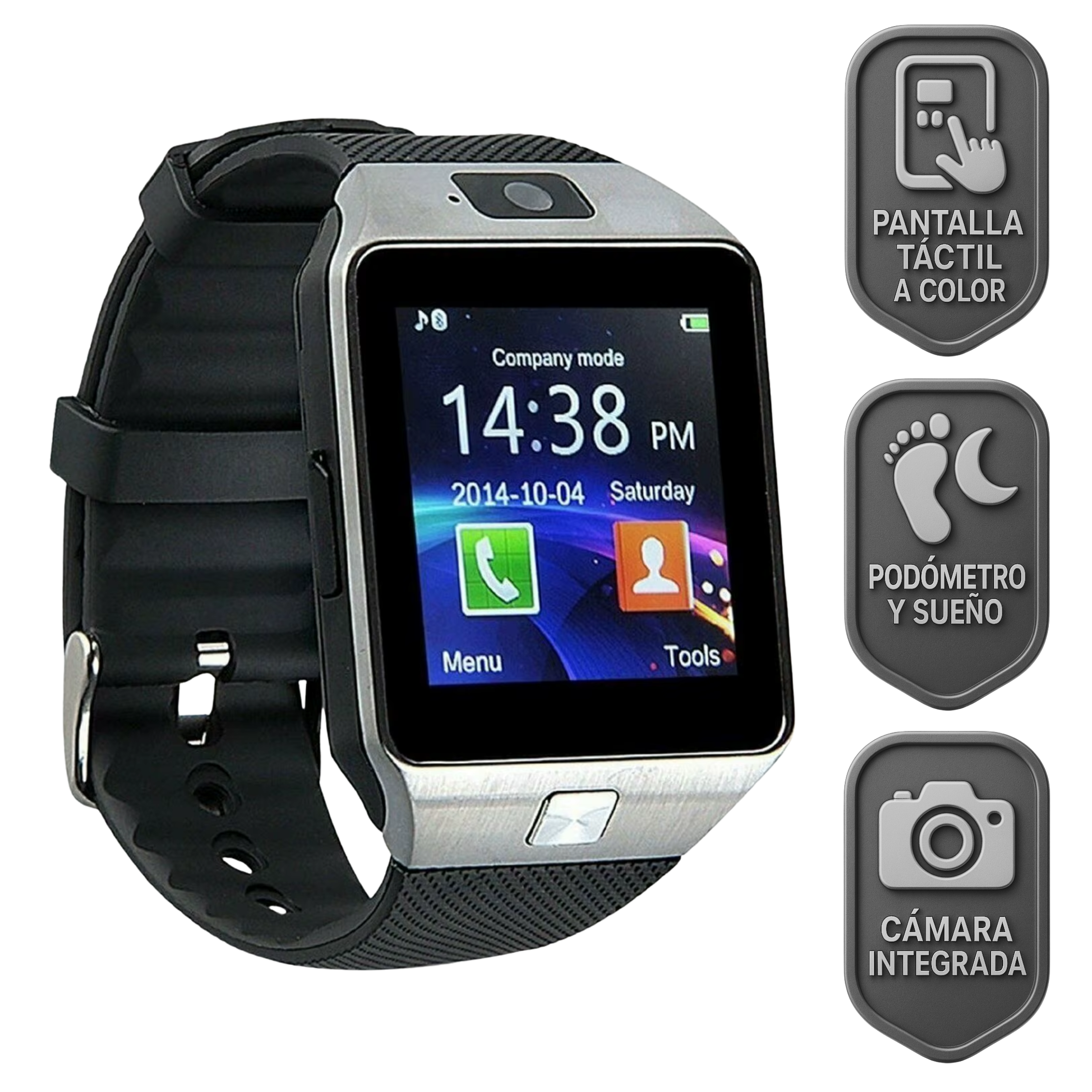 Smartwatch Dz09 Con Bluetooth, Cámara, Cronometro, Llamadas - Reloj Inteligente Plateado