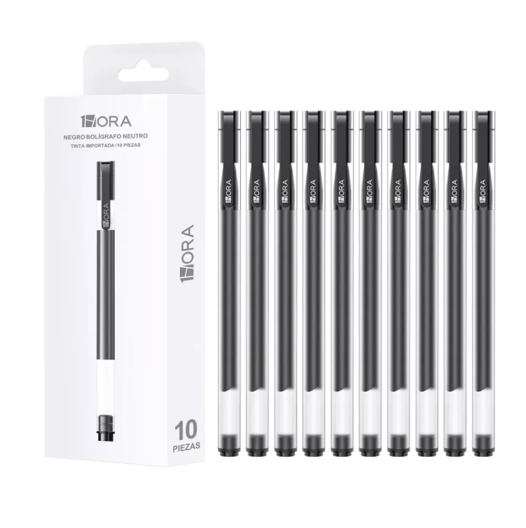 10 Piezas Bolígrafos De Tinta Negra 1Hora Pluma Punta De 0.5mm Boligrafo Punto Fino De Tinta Para Estudiantes De Oficina