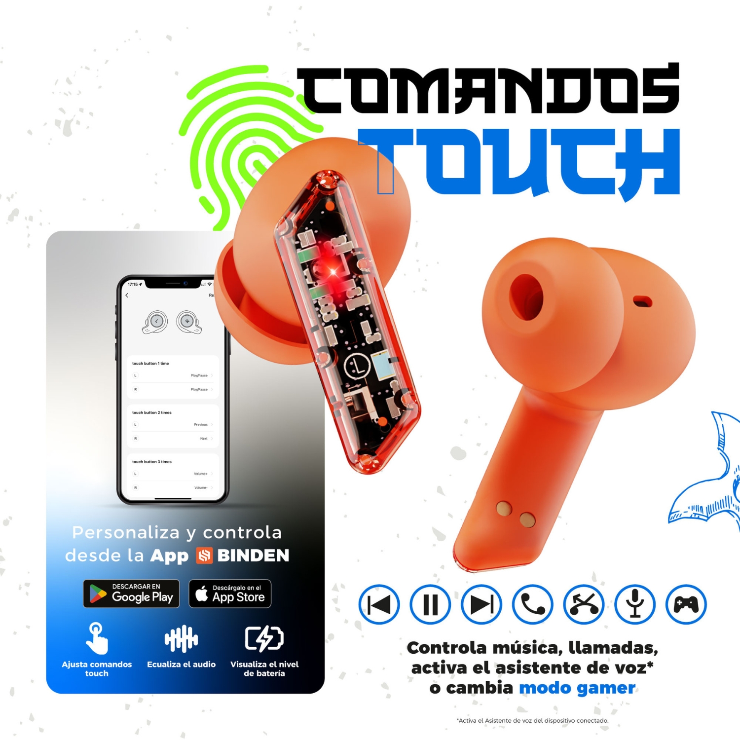 Audífonos Gamer BINDEN Dark Ninja Inalámbricos con Reducción de Ruido BNC