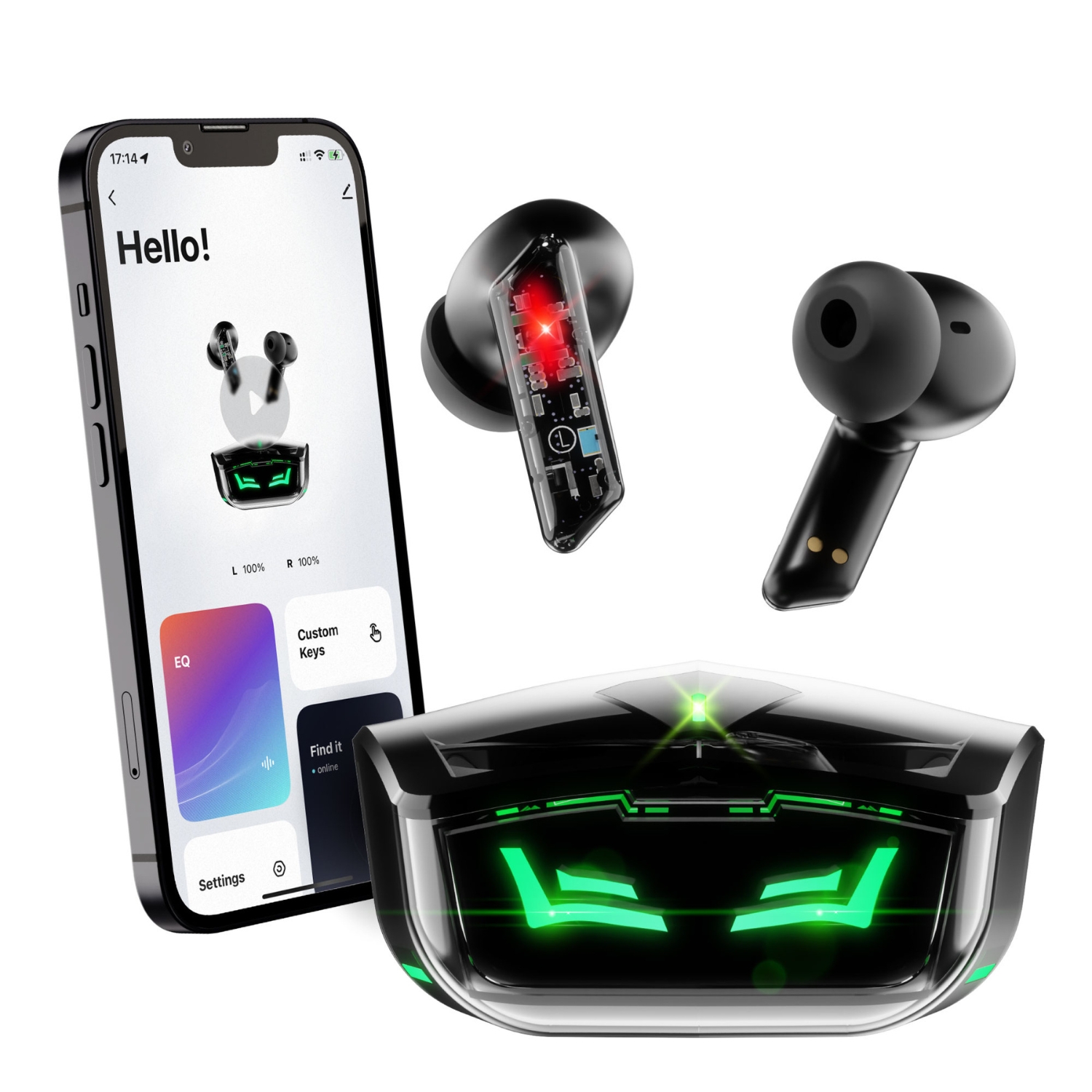 Audífonos Gamer BINDEN Dark Ninja Inalámbricos con Reducción de Ruido BNC