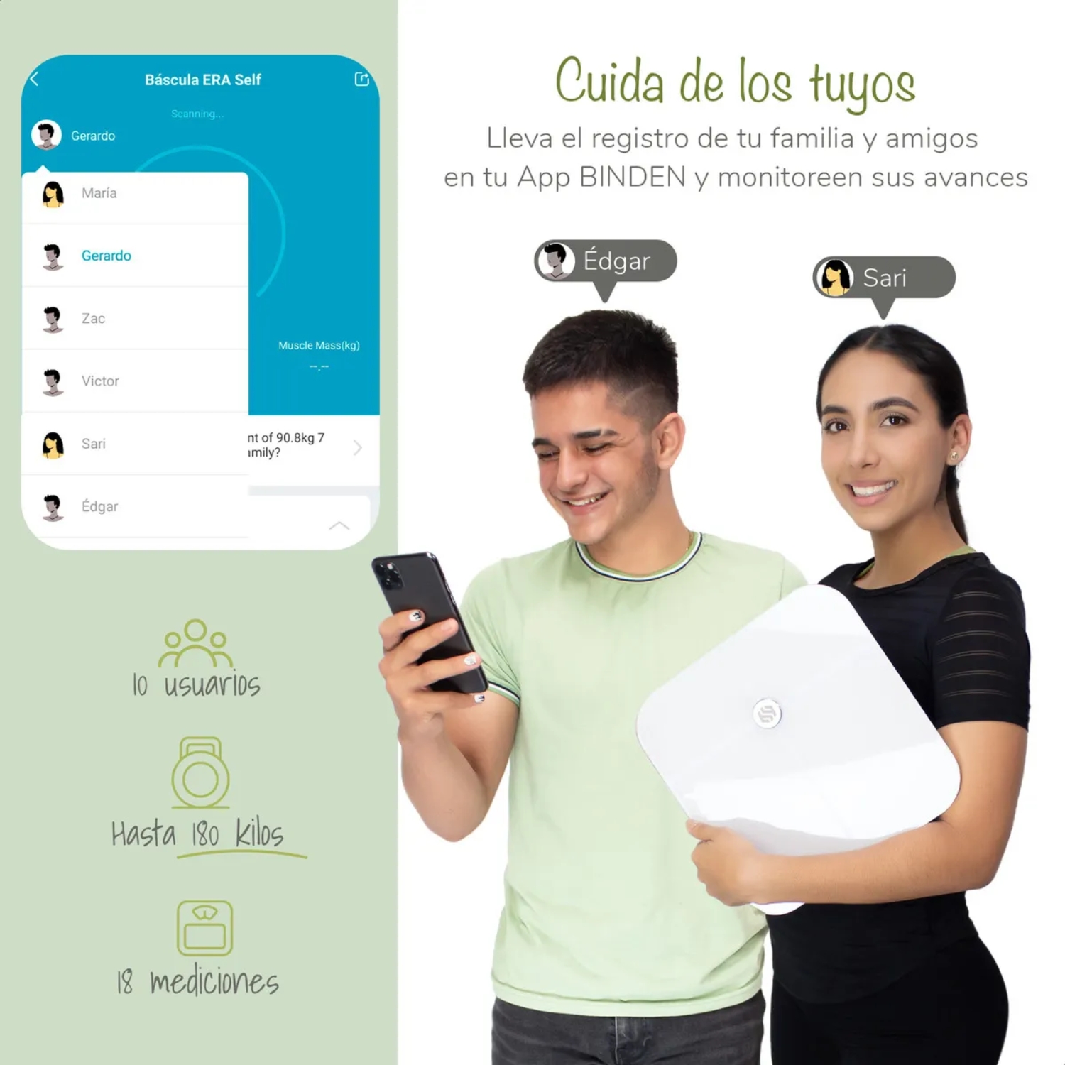 Báscula Inteligente Binden Era Self Hasta 18 Mediciones con App Binden