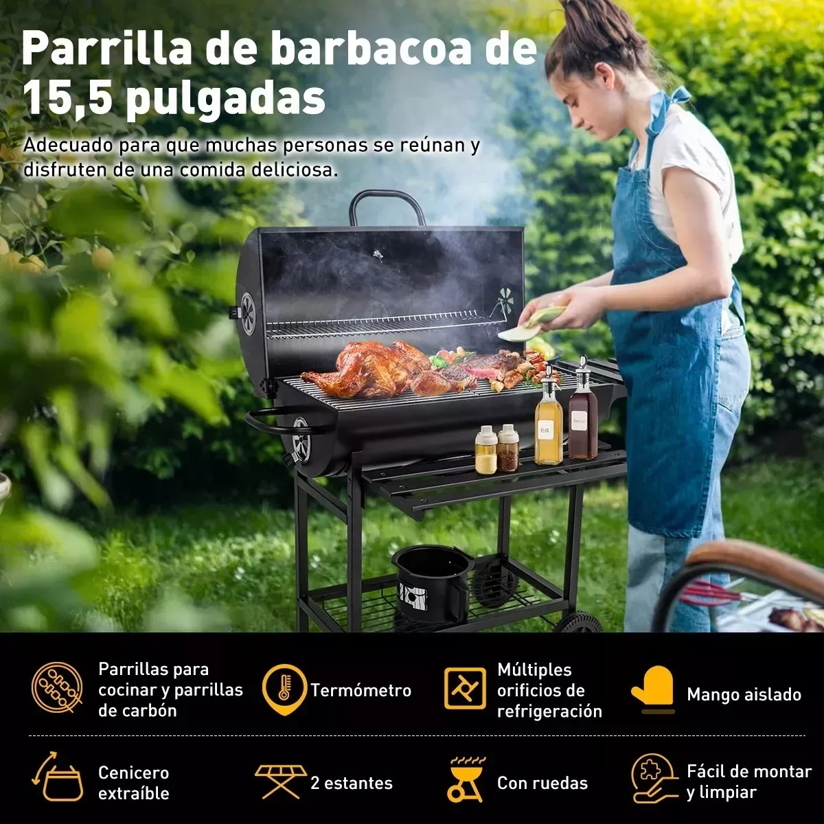 Asador De Carbón Para Jardín Parrillas Gran Área Para Carne