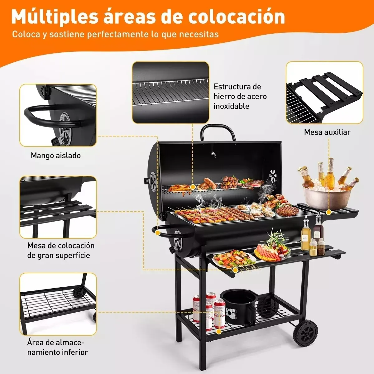 Asador De Carbón Para Jardín Parrillas Gran Área Para Carne