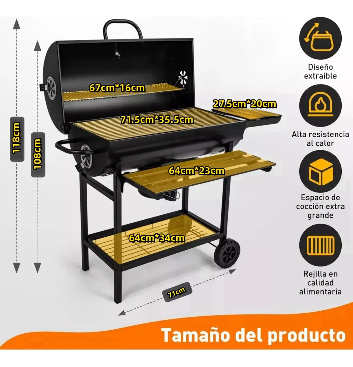 Asador De Carbón Para Jardín Parrillas Gran Área Para Carne